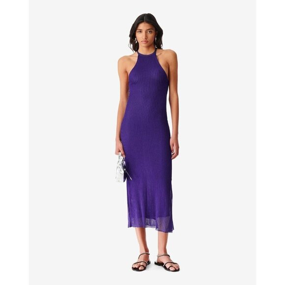 IRO Charisa Knit Bodycon Midi Dress Dark Purple Womens Size Small - Picture 1 of 11